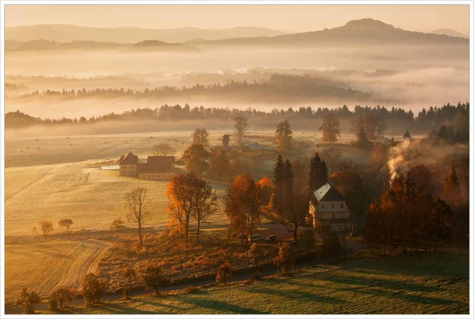 Podzimní ráno u Vysoké Lípy - fotografický workshop Podzimní Českosaské Švýcarsko